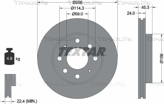 Тормозной диск Textar Pro передний для Hyundai Santamo 1999-2002. Артикул 92103903