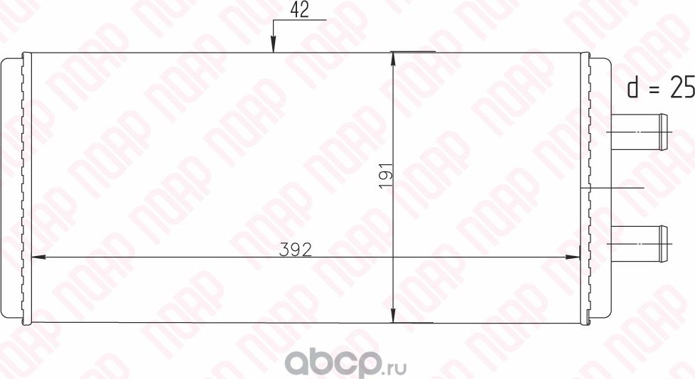 РАДИАТОР ОТОПИТЕЛЯ ПАЗ-3205 392х193 с патрубками 25мм. АВТО-РАДИАТОР (Поар). Артикул POAROT320521