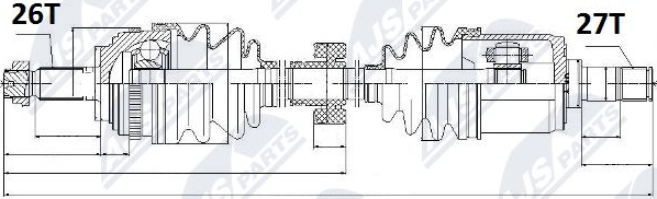 Полуось (привод в сборе, приводной вал) NTY передняя для Honda HR-V I 1999-2006. Артикул NPW-HD-025