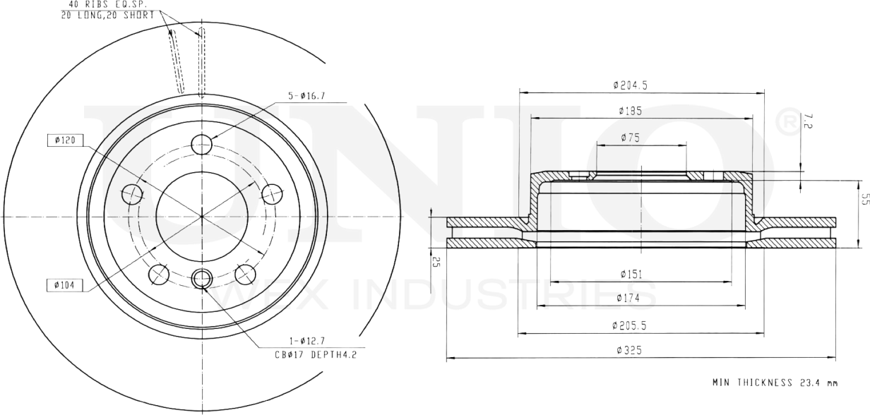 Диск тормозной (Unio). Артикул BRD-20324
