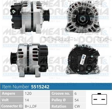 Генератор Meat & Doria для Peugeot 308 I 2008-2014. Артикул 5515242