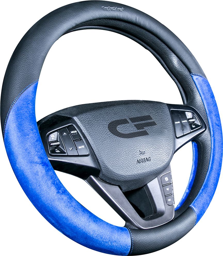 Оплётка на руль CarFashion Barcelona (размер M, экокожа, цвет ЧЕРНЫЙ/СИНИЙ). Артикул 31417
