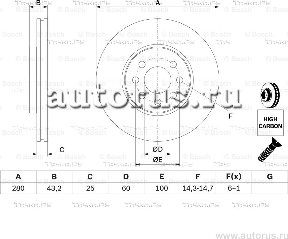 Диск тормозной OPEL ASTRA 04-10/MERIVA 03-10 передний (Bosch). Артикул 0986479077