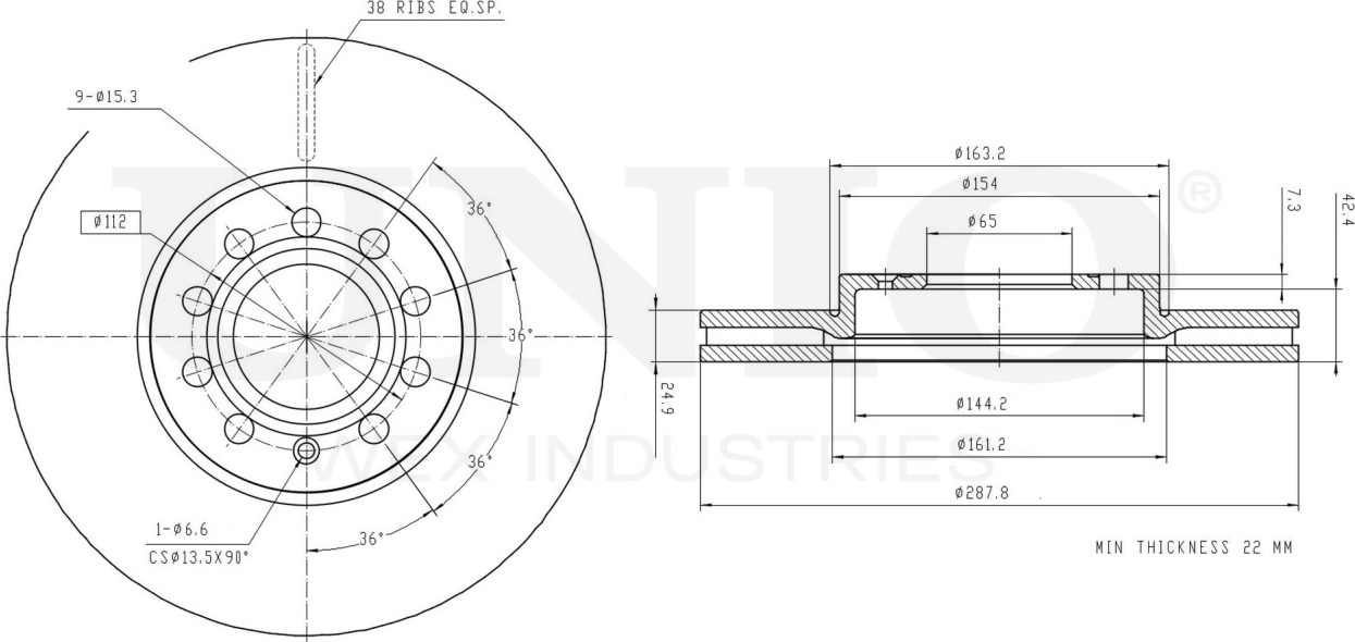 Диск тормозной (Unio). Артикул BRD-20021