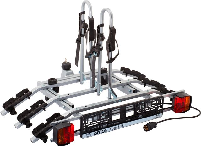 Автомобильный багажник Amos TYTAN 3 PLUS на фаркоп для перевозки 3-х велосипедов. Артикул titan3plus