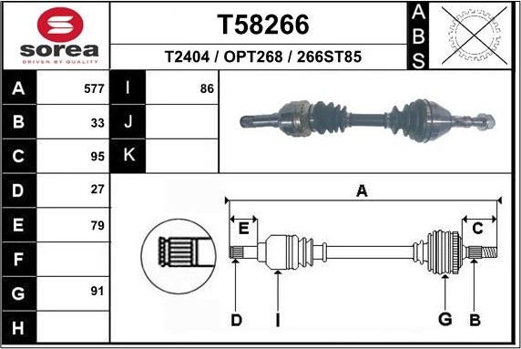 Полуось (привод в сборе, приводной вал) EAI. Артикул T58266