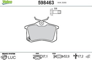 Тормозные колодки Valeo задние для Citroen C3 II 2012-2016. Артикул 598463