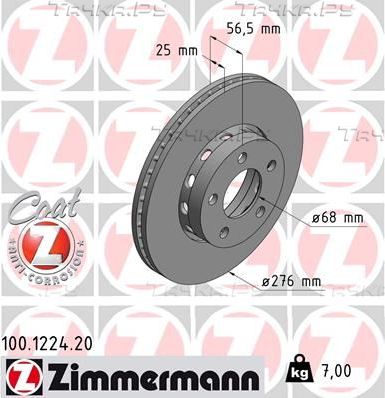 Тормозной диск Zimmermann Coat Z. Артикул 100.1224.20