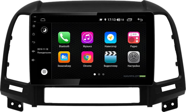 Штатное головное устройство NaviPilot с экраном 9" Android 9 DSP, 4ГБ, сенсорные кнопки для Hyundai Santa Fe II 2006-2012. Артикул NPD9L-WRG-855-09 Santa Fe 2006