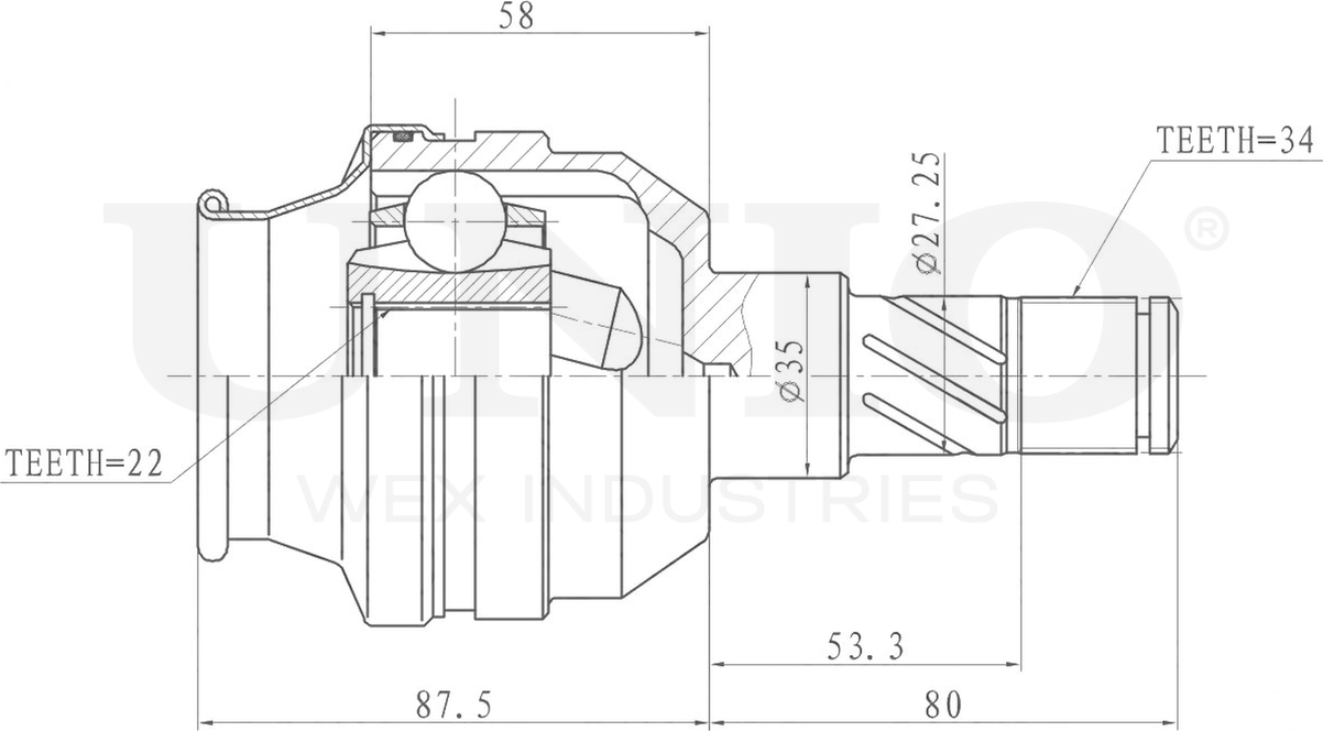 ШРУС внутренний (Unio). Артикул CVJ-30015