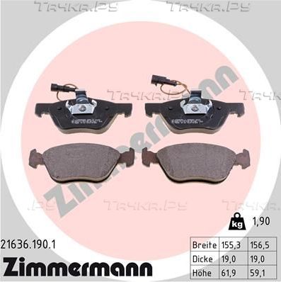 Тормозные колодки Zimmermann передние для Lancia Delta II (836) 1995-1999. Артикул 21636.190.1