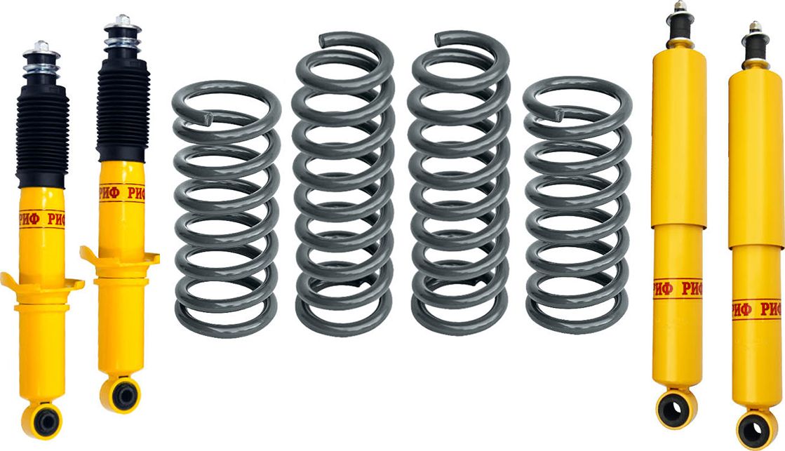Лифт-комплект РИФ мягкий для Toyota Land Cruiser Prado 90/95 1996-2002, лифт 45 мм, нагрузка передних пружин +50 кг, задних рессор до +0-200 кг. Артикул RIF-4run-B