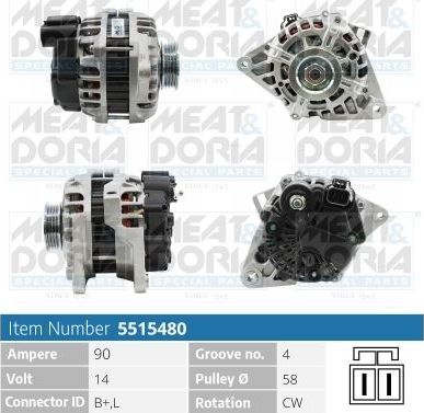 Генератор Meat & Doria для Kia Cerato I 2004-2009. Артикул 5515480