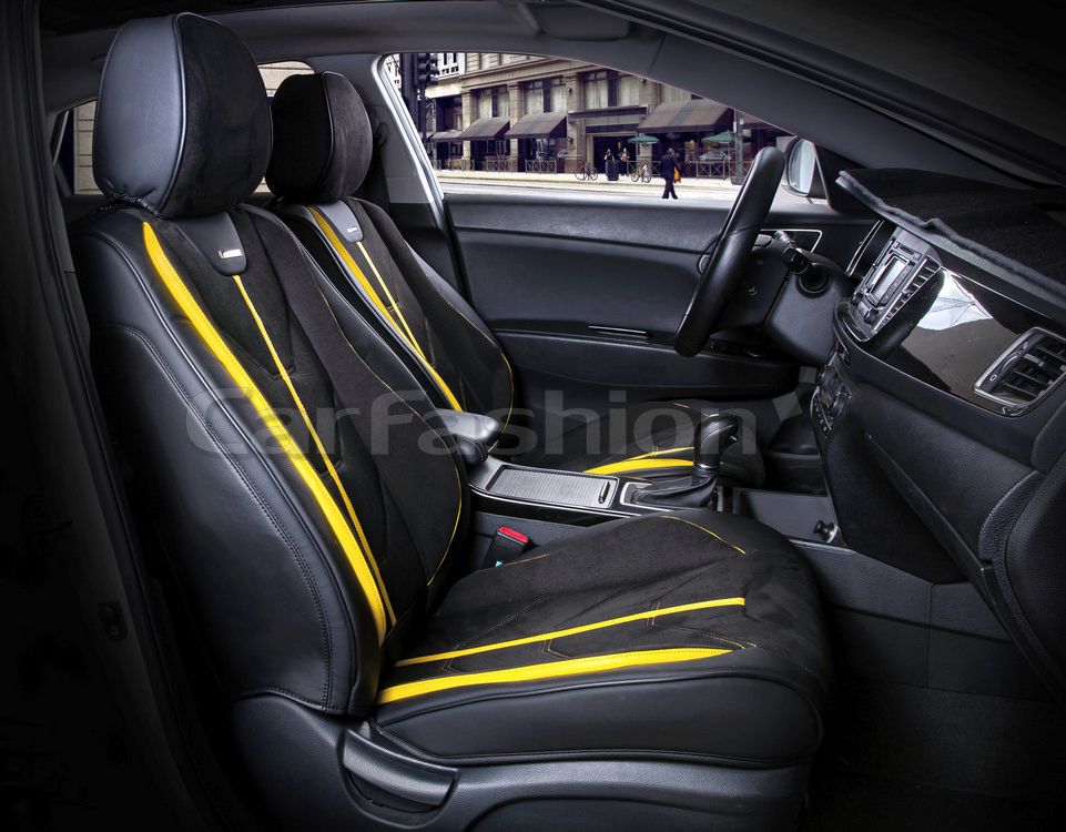 Чехлы универсальные каркасные CarFashion 5D Start на передние сидения авто, цвет Черный/Черный/Желтый . Артикул 21070