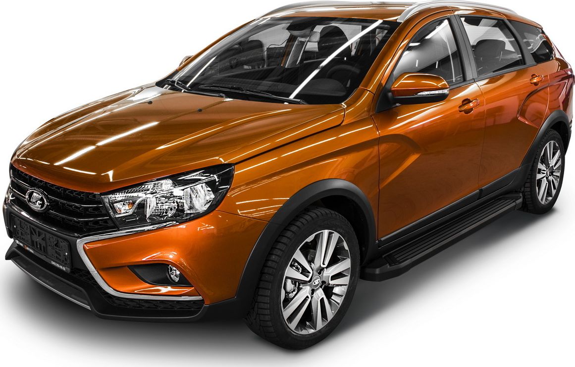 Пороги алюминиевые Rival Black для Lada Vesta Cross универсал 2017-2026. Артикул F180ALB.6003.1
