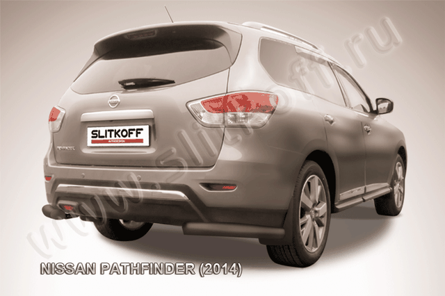 Защита Slitkoff задняя d76 уголки ЧЕРНАЯ матовая для Nissan Pathfinder R52 2014-2026. Артикул NIP14-016B