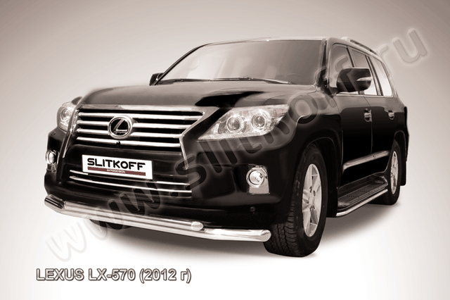 Защита Slitkoff переднего бампера d76/57 двойная для Lexus LX 570 2012-2026. Артикул LLX570-12-006