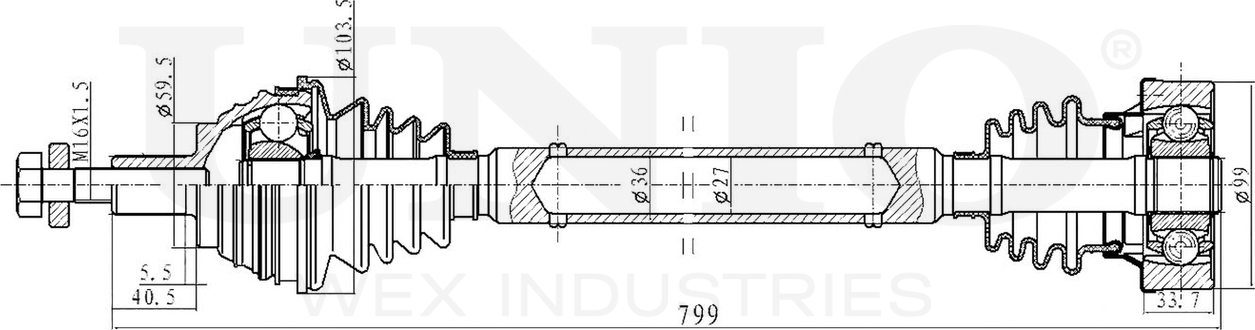 Вал приводной (Unio). Артикул CVJ-10041