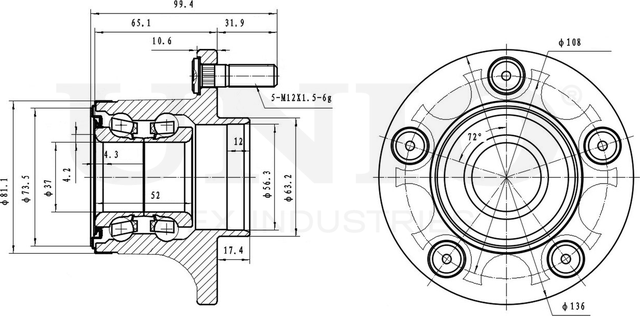 Ступица колеса с интегрированным подшипником (Unio). Артикул HUB-20134