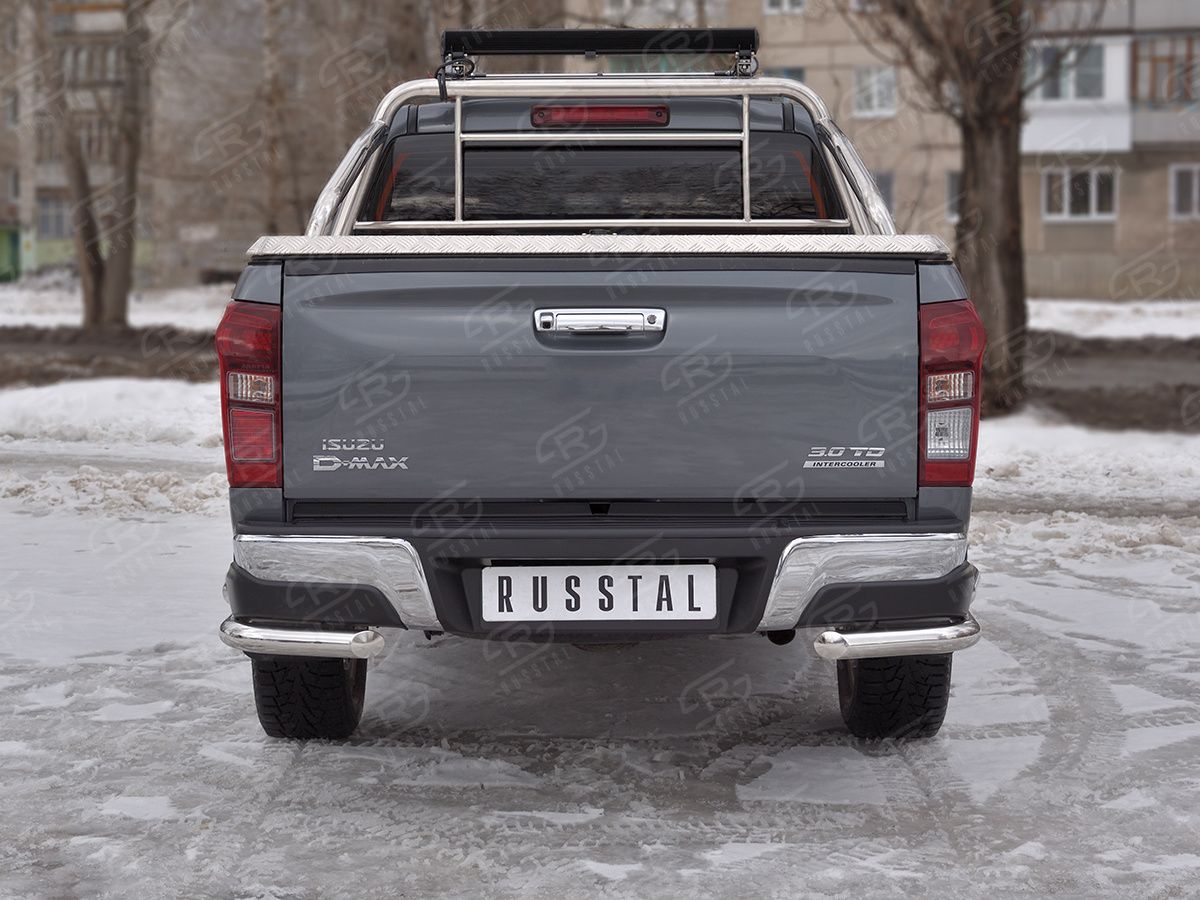 Защита RusStal заднего бампера уголки d63 (секции) d42 (секции) для Isuzu D-Max III 2019-2026. Артикул IDMZ-003400