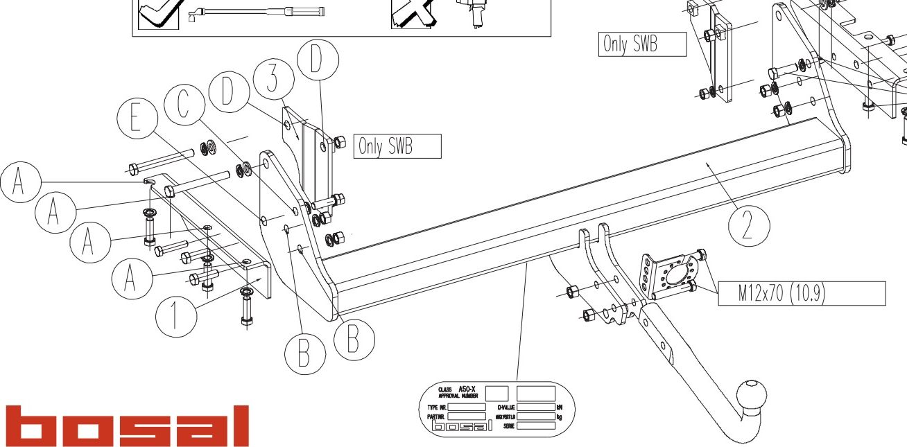 Фаркоп Bosal для Mitsubishi Pajero IV 3/5-дв. SWB/LWB 2007-2008. Артикул 044-351