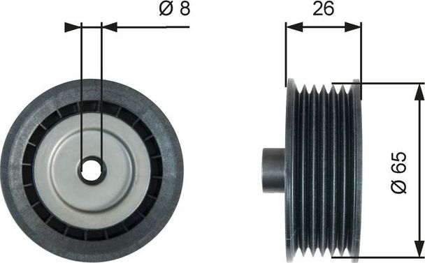 Направляющий (ведущий) ролик приводного поликлинового ремня Gates (полимерный материал). Артикул T36776