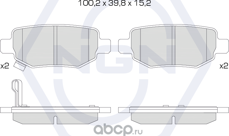 Колодки тормозные керамические, задние (NGN). Артикул 3502322