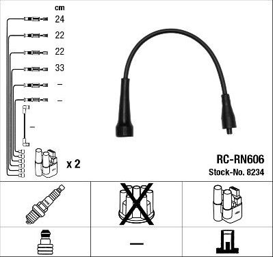 Высоковольтные провода (провода зажигания) (комплект) NGK для Renault Espace III 1997-2000. Артикул 8234