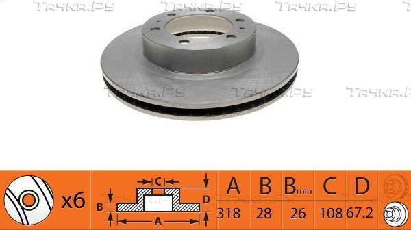 Тормозной диск NiBK передний для Toyota Tacoma II 2004-2015. Артикул RN1446