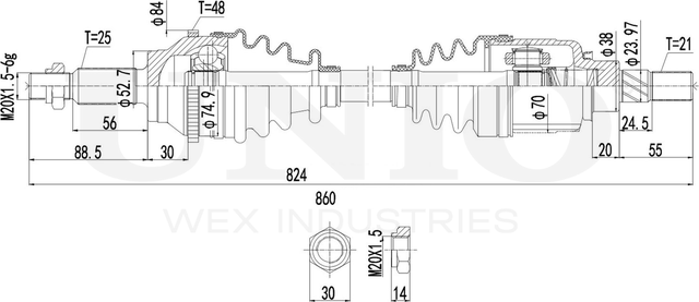 Вал приводной (Unio). Артикул CVJ-10021