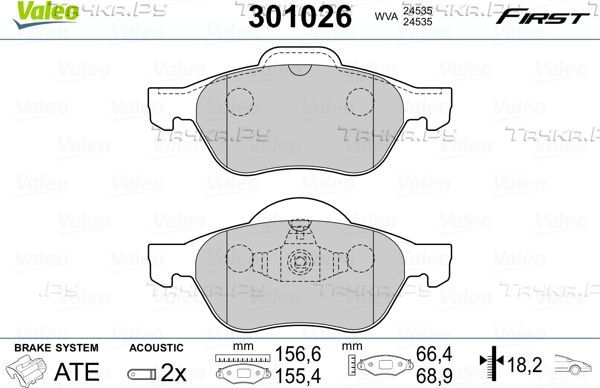 Тормозные колодки Valeo First передние для Renault Megane IV 2011-2014. Артикул 301026
