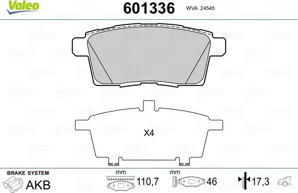 Тормозные колодки Valeo. Артикул 601336