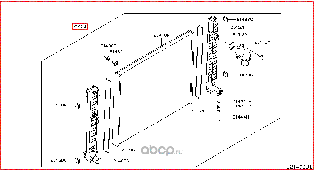 Радиатор охлаждения двигателя Nissan. Артикул 214601BF5A