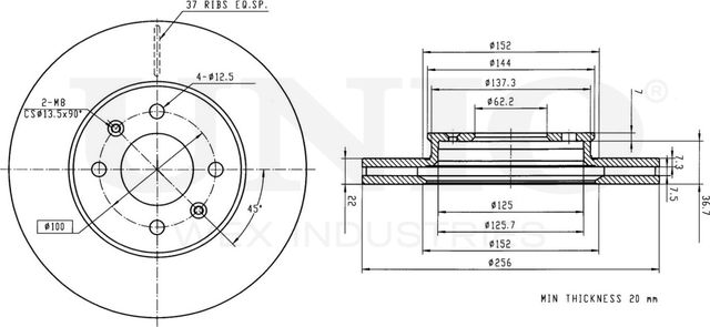Диск тормозной (Unio). Артикул BRD-20022