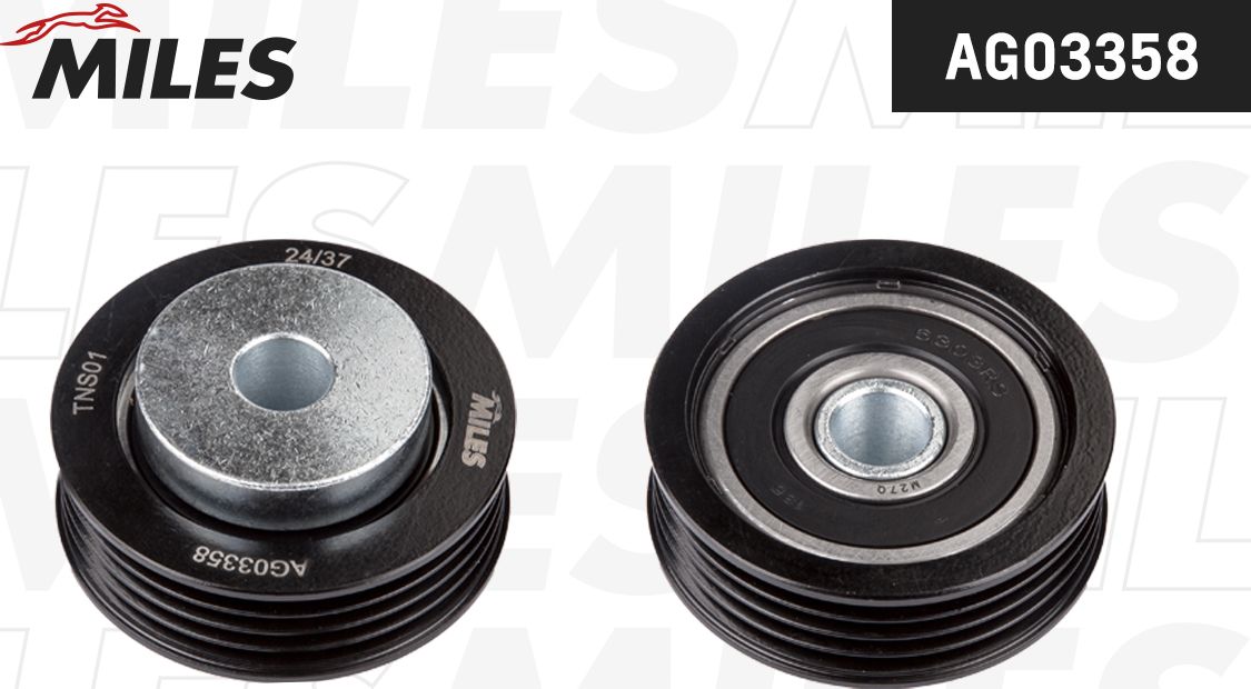 Натяжной ролик (натяжитель) приводного поликлинового ремня Miles. Артикул AG03358