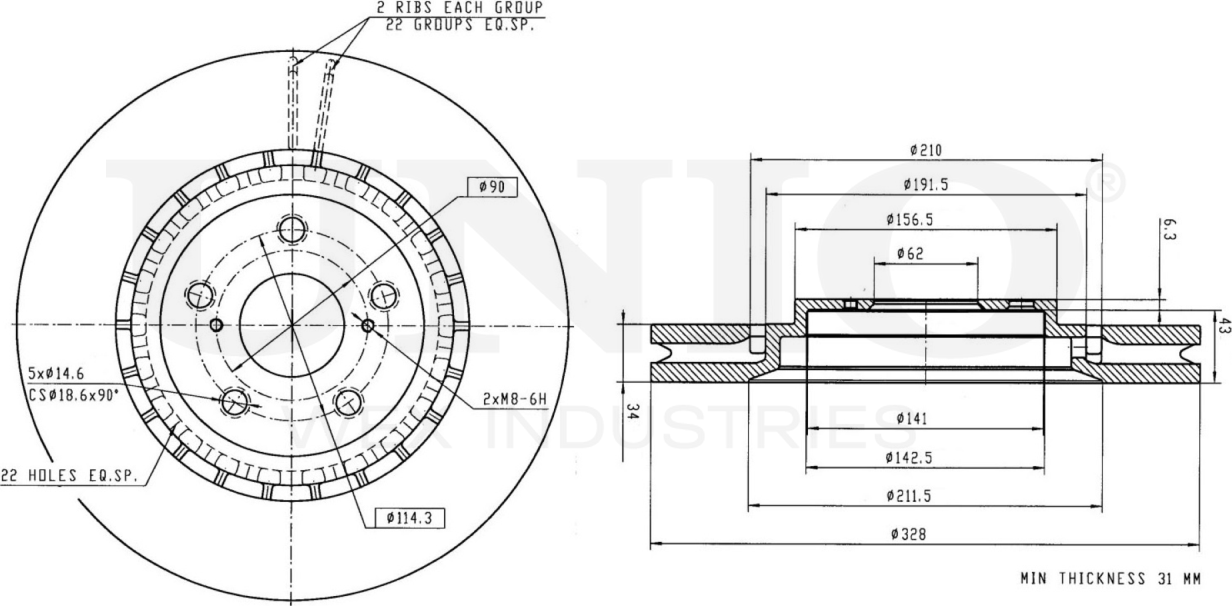 Диск тормозной (Unio). Артикул BRD-20351
