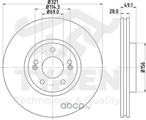 Диск тормозной | перед | (Tyren). Артикул TYR1015881