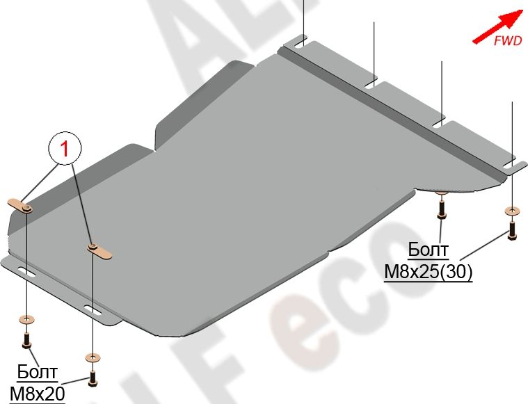 Защита алюминиевая Alfeco для КПП Mercedes-Benz C-Класс W205 2013-2026. Артикул ALF.36.22al