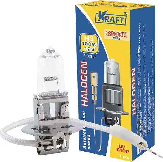 ЛАМПА 12V H3 100W PK22S (Kraft). Артикул KT700007