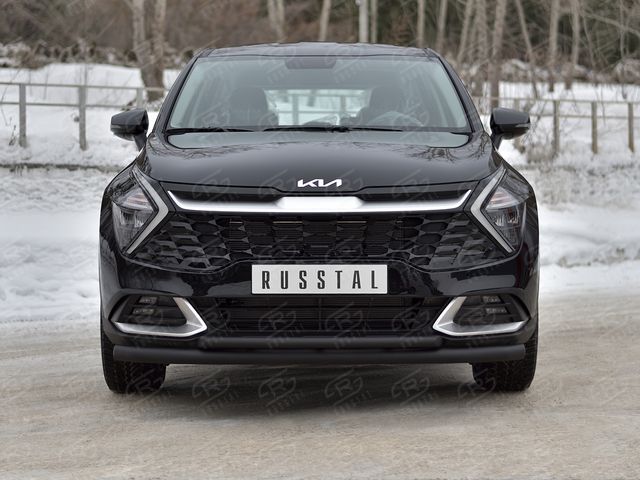 Защита RusStal переднего бампера d63 секции-d42 дуга для Kia Sportage V (кроме Style и X-Line) 2021-2026 Черная. Артикул KSZ-004028CH