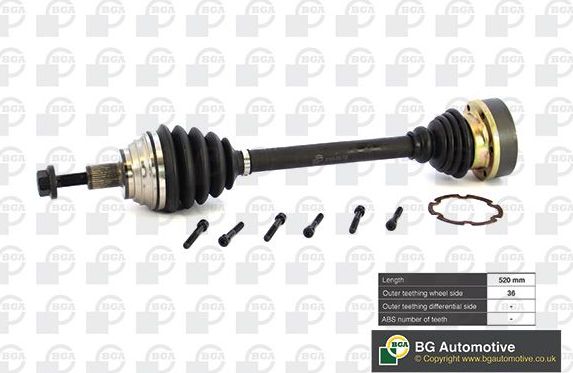 Полуось (привод в сборе, приводной вал) BGA передняя правая/левая для Volkswagen Passat B6 2005-2010. Артикул DS9634L