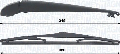 Поводок (рычаг) и щетка стеклоочистителя (дворника) Magneti Marelli. Артикул 000723180430