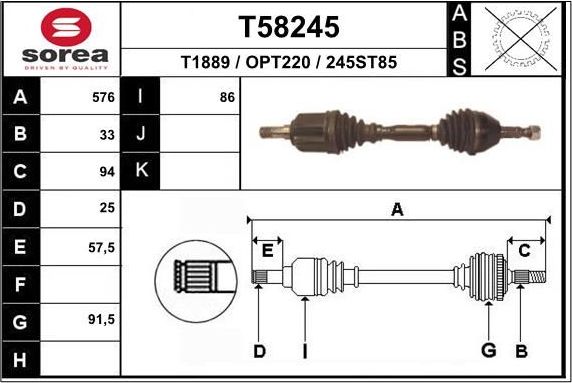 Полуось (привод в сборе, приводной вал) EAI. Артикул T58245