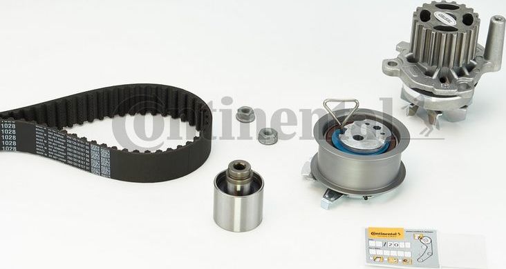 Помпа (водяной насос) с комплектом ремня ГРМ ContiTech. Артикул CT1028WP5