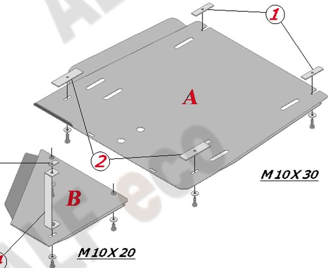 Защита алюминиевая Alfeco для КПП и раздатки Mitsubishi Pajero III 1999-2006. Артикул ALF.14.20al