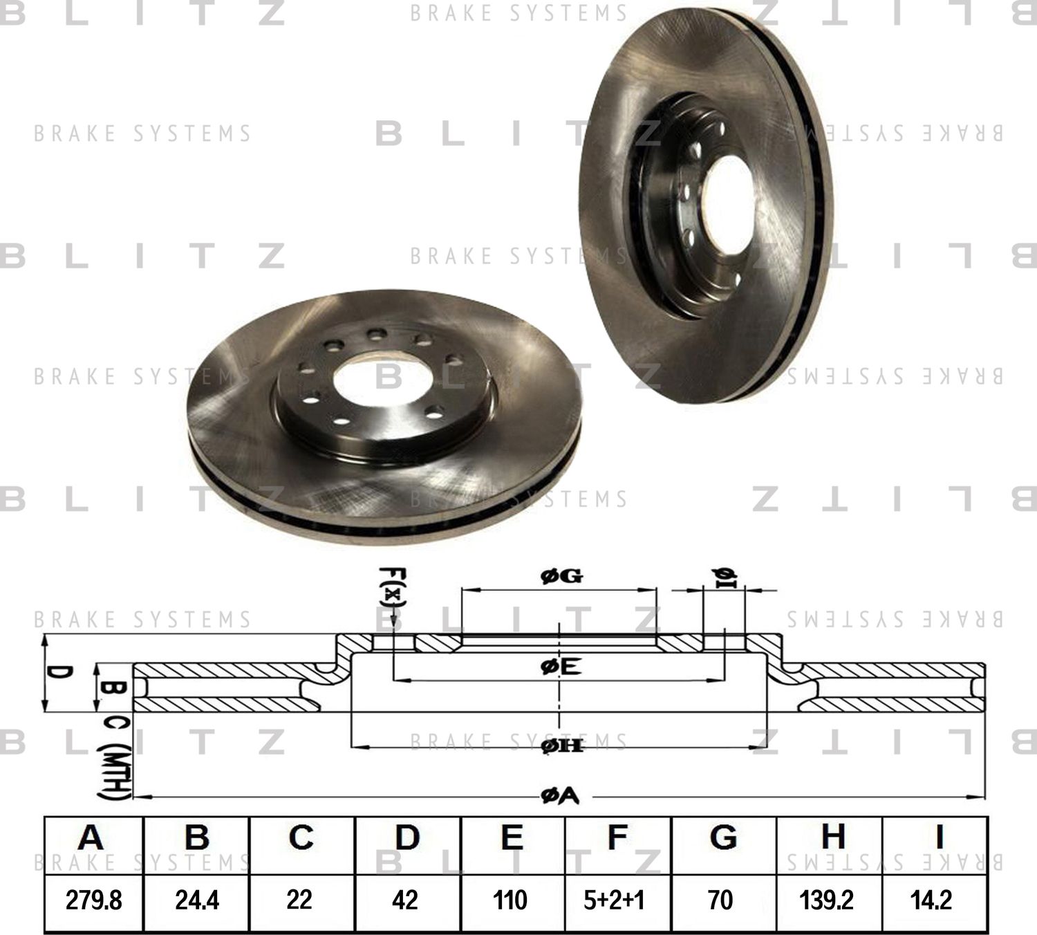 Диск тормозной передний вентилируемый (Blitz). Артикул BS0158