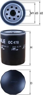 Масляный фильтр Mahle для Lexus LS II 1998-2000. Артикул OC 478