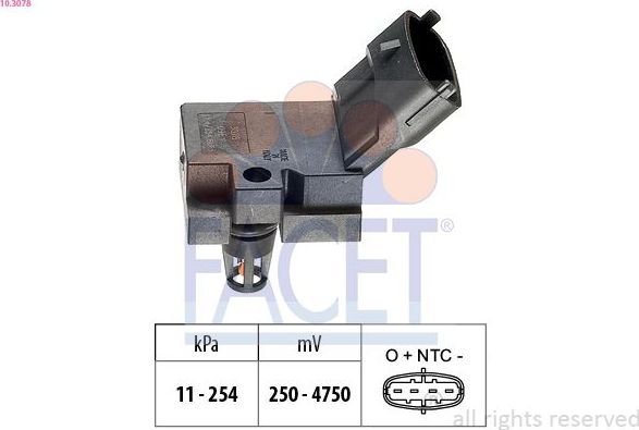 Датчик абсолютного давления (ДАД, MAP) Facet Made in Italy - OE Equivalent. Артикул 10.3078