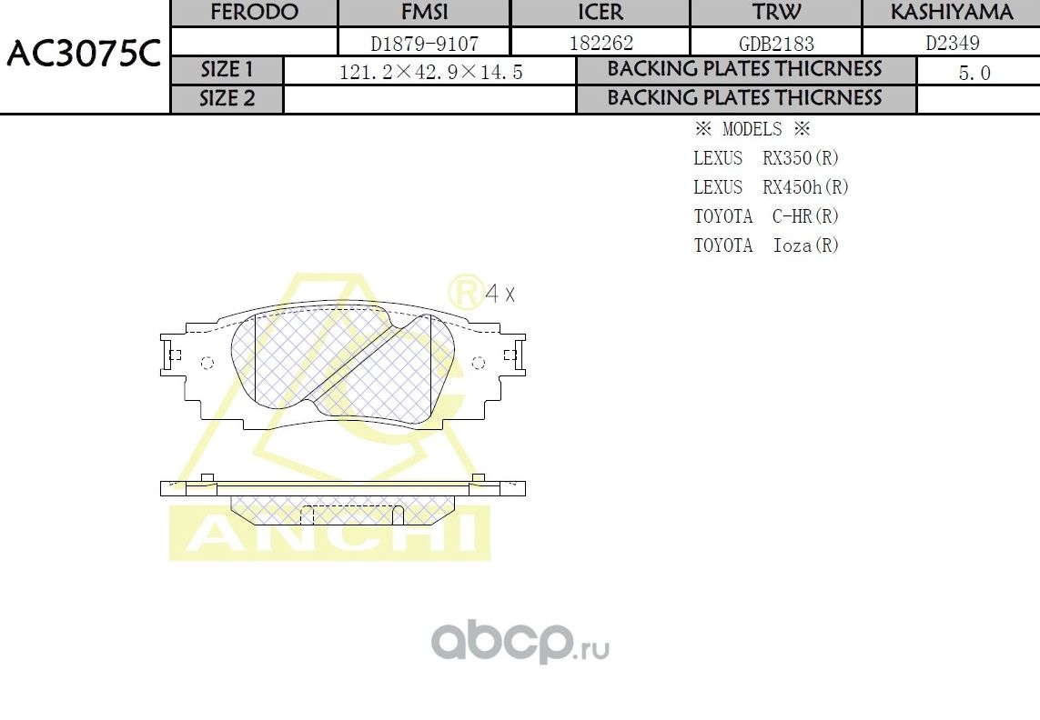 Тормозные колодки ANCHI Anchi. Артикул AC3075C