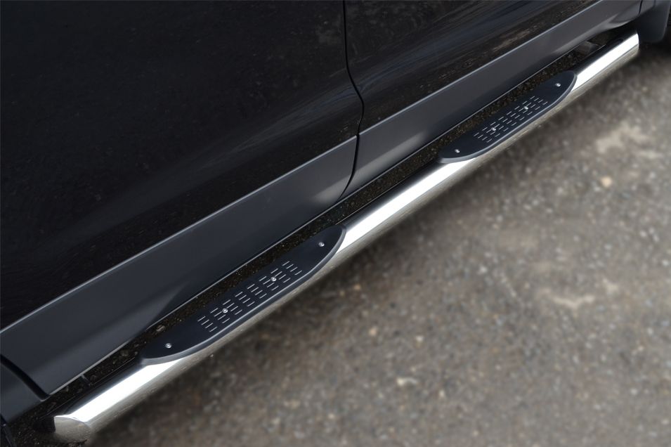 Защита порогов RusStal труба d76 с накладкой (вариант 1) для Ford Kuga II 2013-2016. Артикул FGT-0013811